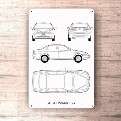 Alfa Romeo 156 Blueprint Skilte, Musemåtte, Dørmåtte-Blueprint-Alfa Romeo-Garage Culture Shop- garage - man cave - merchandise