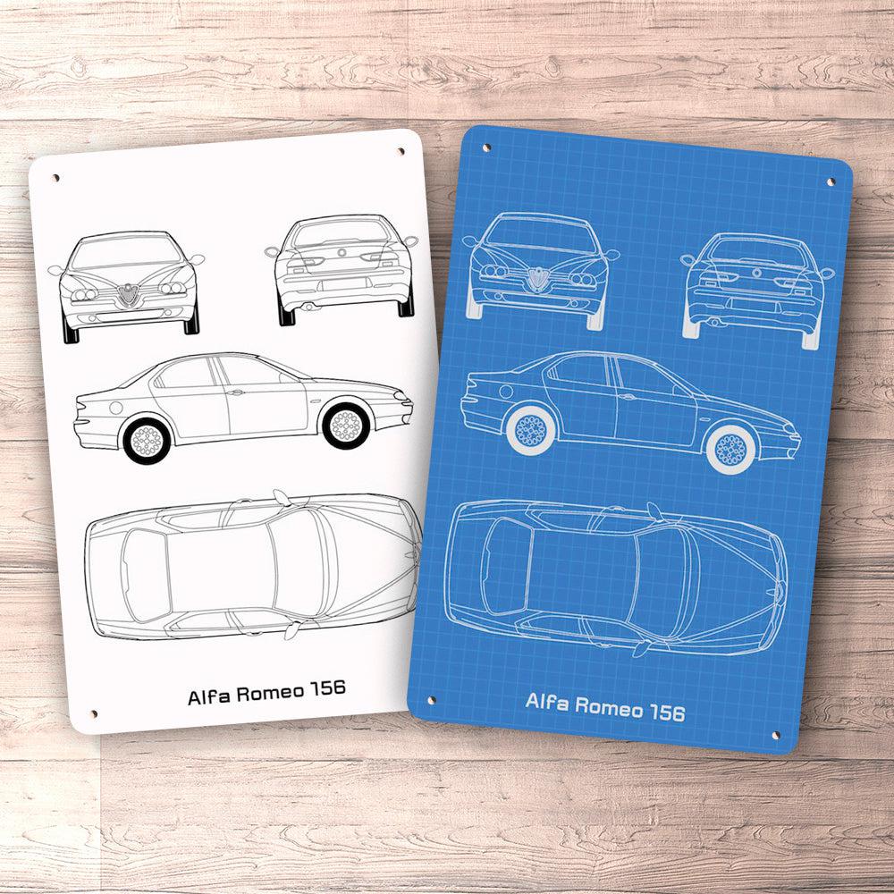 Alfa Romeo 156 Blueprint Skilte, Musemåtte, Dørmåtte , Plakat-Blueprint-Alfa Romeo-Garage Culture Shop- garage - man cave - merchandise