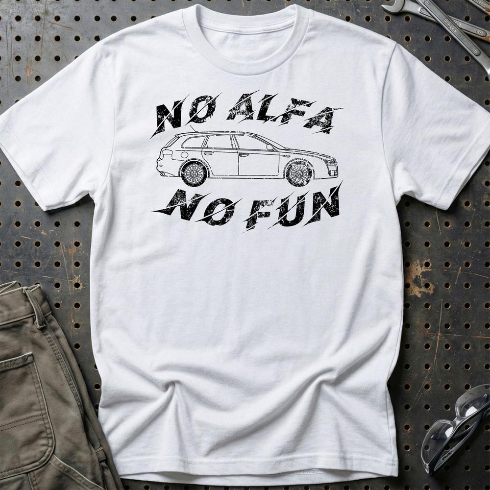 Alfa Romeo 159 Sportwagon No Alfa No Fun Unisex T-Shirt , Bomuld-Beklædning-Alfa Romeo-Hvid-S-Garage Culture Shop- garage - man cave - merchandise