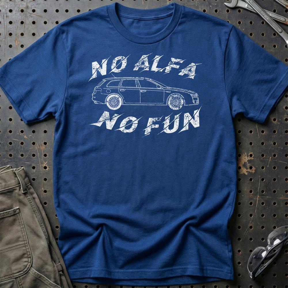 Alfa Romeo 159 Sportwagon No Alfa No Fun Unisex T-Shirt , Bomuld-Beklædning-Alfa Romeo-Blå Royal-S-Garage Culture Shop- garage - man cave - merchandise