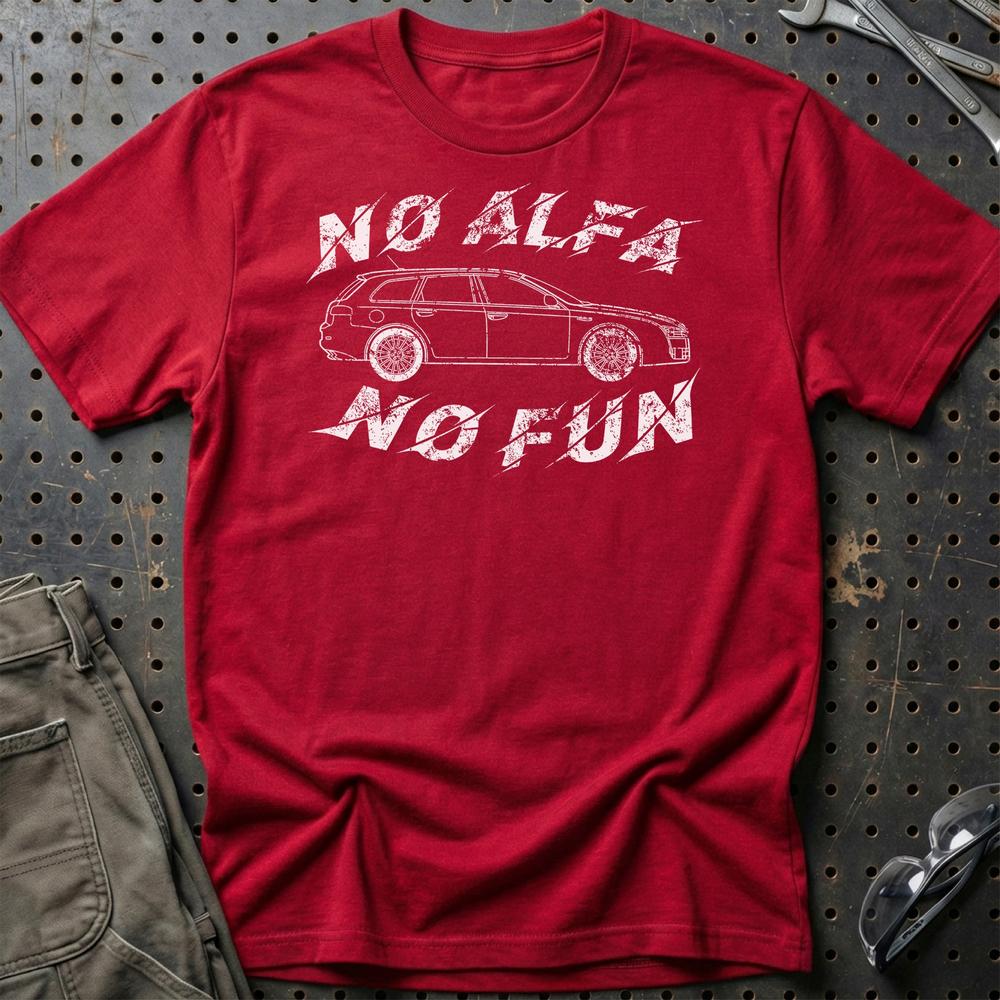 Alfa Romeo 159 Sportwagon No Alfa No Fun Unisex T-Shirt , Bomuld-Beklædning-Alfa Romeo-Rød-S-Garage Culture Shop- garage - man cave - merchandise