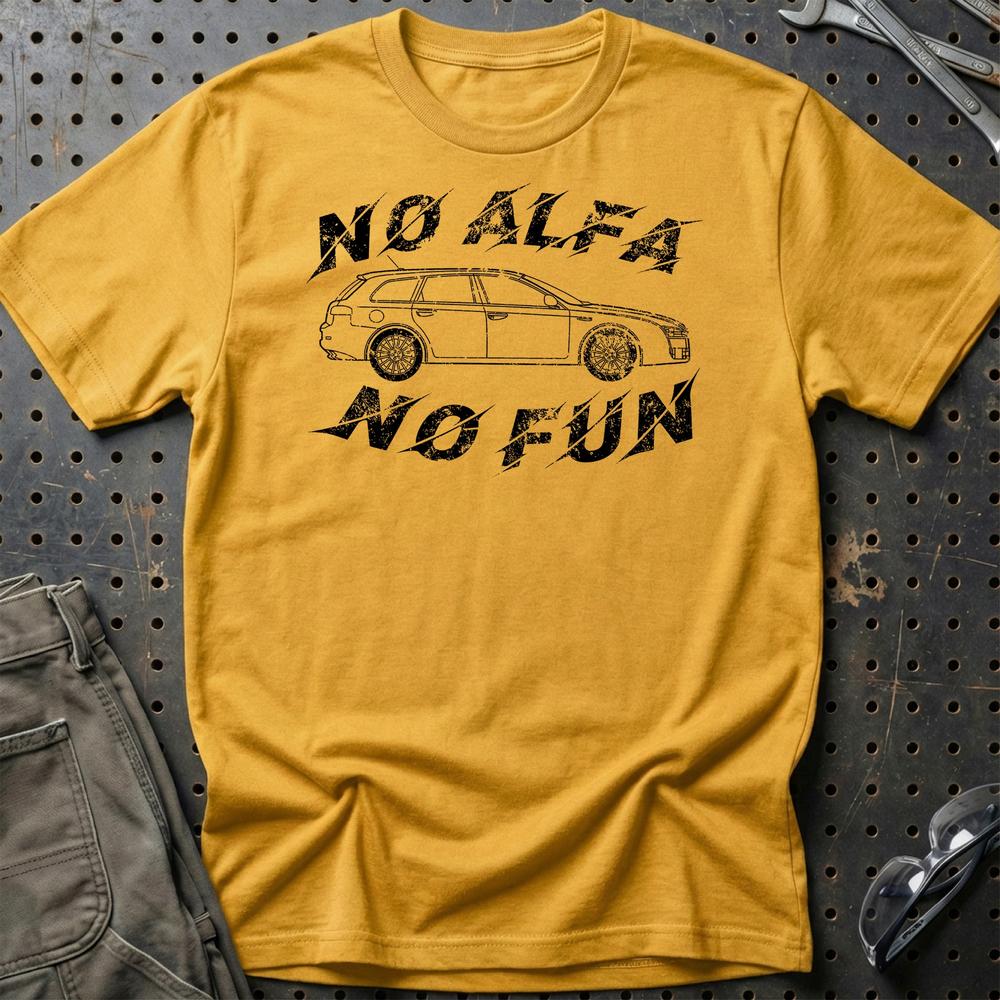 Alfa Romeo 159 Sportwagon No Alfa No Fun Unisex T-Shirt , Bomuld-Beklædning-Alfa Romeo-Guld-S-Garage Culture Shop- garage - man cave - merchandise
