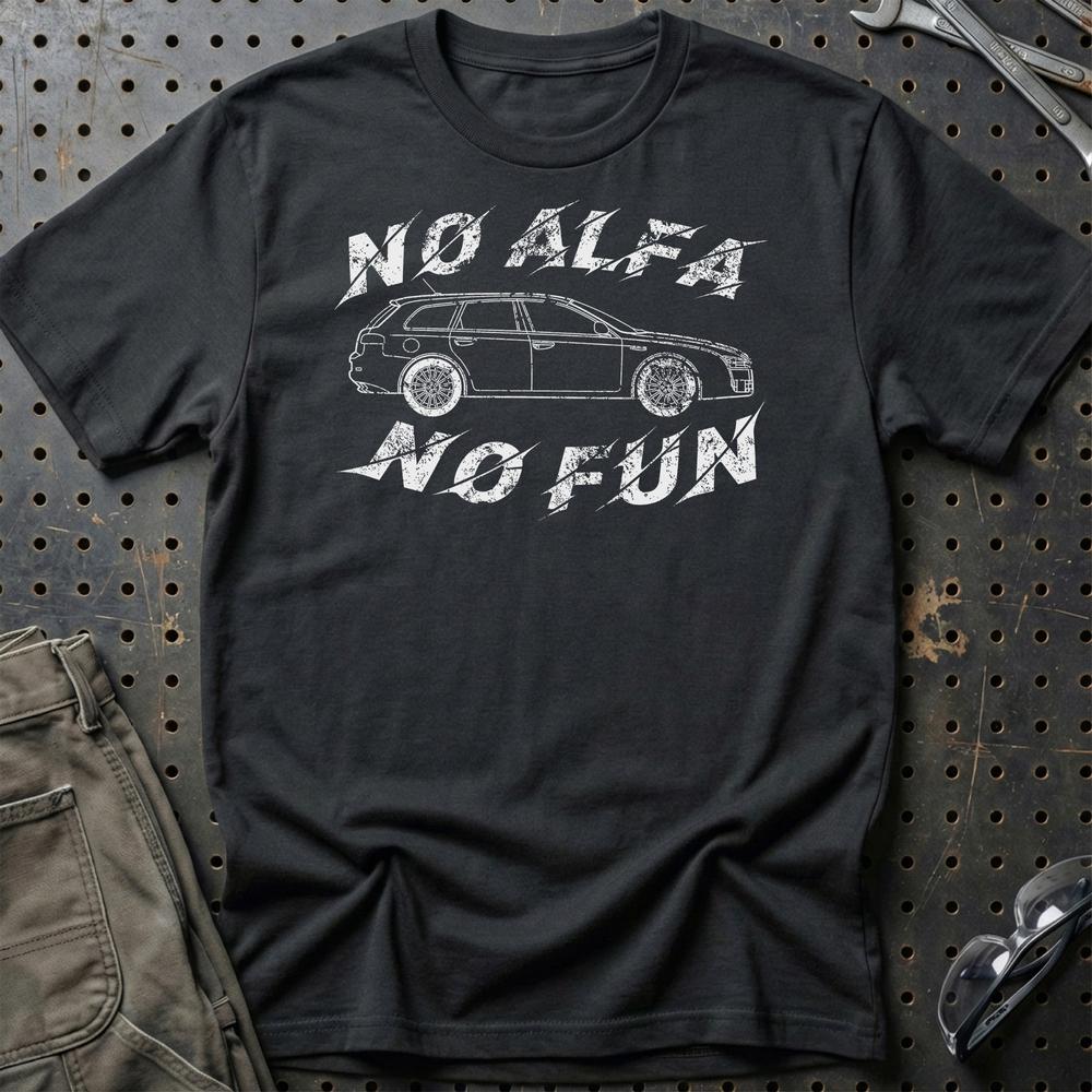 Alfa Romeo 159 Sportwagon No Alfa No Fun Unisex T-Shirt , Bomuld-Beklædning-Alfa Romeo-Sort-S-Garage Culture Shop- garage - man cave - merchandise