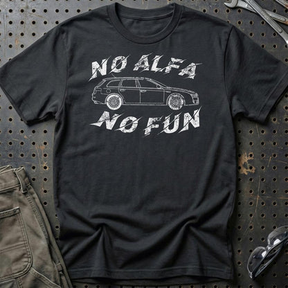 Alfa Romeo 159 Sportwagon No Alfa No Fun Unisex T-Shirt , Bomuld-Beklædning-Alfa Romeo-Sort-S-Garage Culture Shop- garage - man cave - merchandise