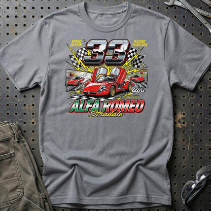 Alfa Romeo 33 Stradale Klassisk Italiensk Sportsvogn - Unisex T-Shirt-Beklædning-Alfa Romeo-Grå Sport-S-Garage Culture Shop- garage - man cave - merchandise