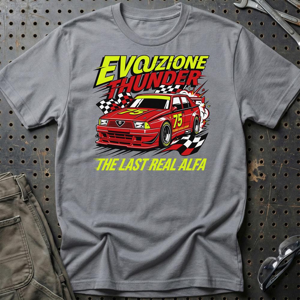 Alfa Romeo 75 Evozione Thunder The Last Real Alfa - Unisex T-Shirt-Beklædning-Alfa Romeo-Grå Sport-S-Garage Culture Shop- garage - man cave - merchandise