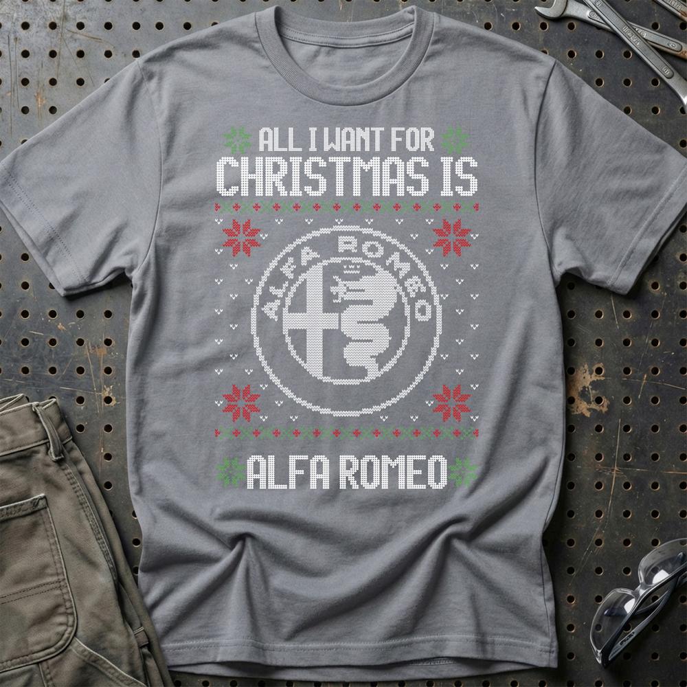 Alfa Romeo - All I Want For Christmas T-Shirt-Beklædning-Alfa Romeo-Grå Sport-S-Garage Culture Shop- garage - man cave - merchandise