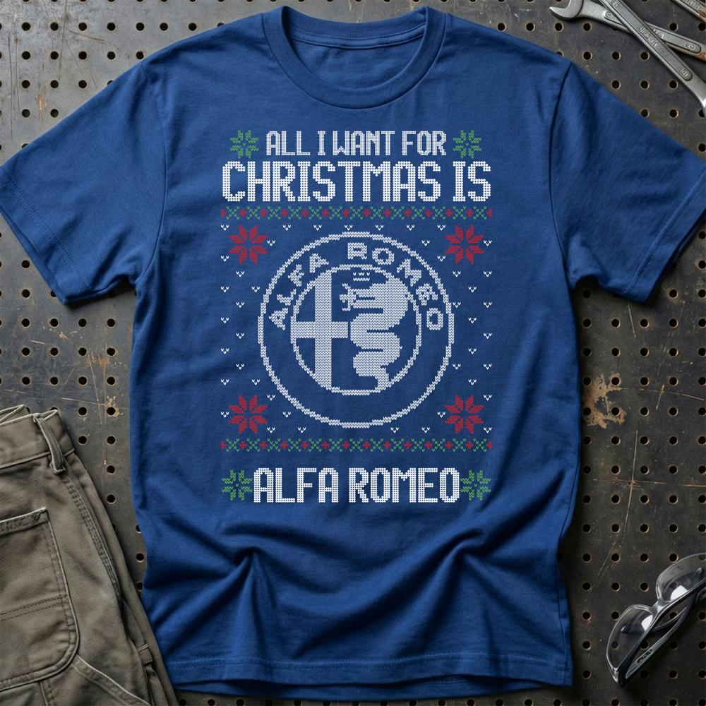 Alfa Romeo - All I Want For Christmas T-Shirt-Beklædning-Alfa Romeo-Blå Royal-S-Garage Culture Shop- garage - man cave - merchandise