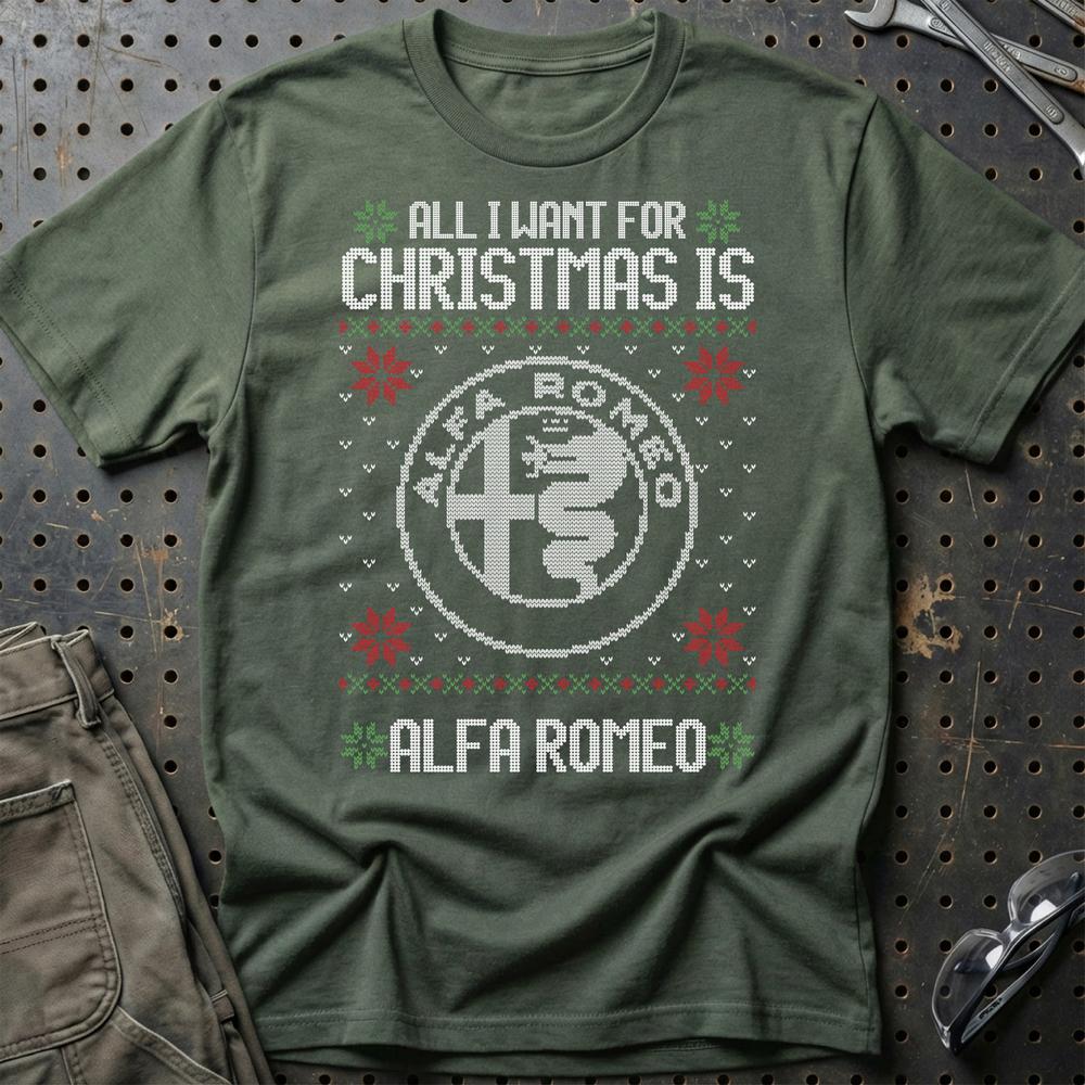 Alfa Romeo - All I Want For Christmas T-Shirt-Beklædning-Alfa Romeo-Grøn Militær-S-Garage Culture Shop- garage - man cave - merchandise