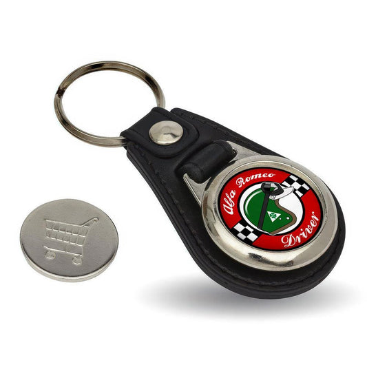 Alfa Romeo Driver - Nøglering med Indkøbsvognsmønt – Metal & Kunstlæder-Nøglering-Alfa Romeo-Garage Culture Shop- garage - man cave - merchandise