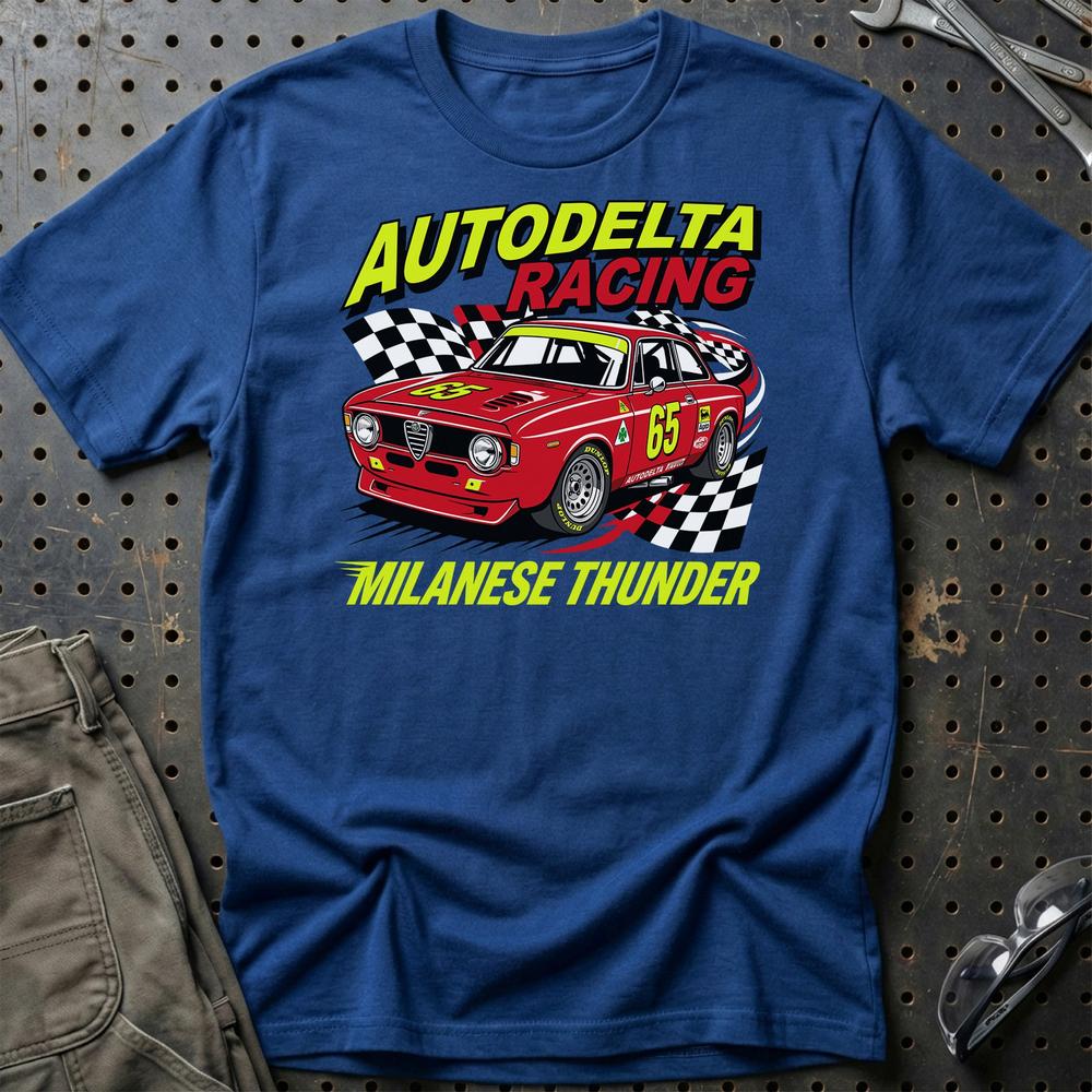 Alfa Romeo Giulia Autodelta Racing Milanese Thunder - Unisex T-Shirt-Beklædning-Alfa Romeo-Blå Royal-S-Garage Culture Shop- garage - man cave - merchandise