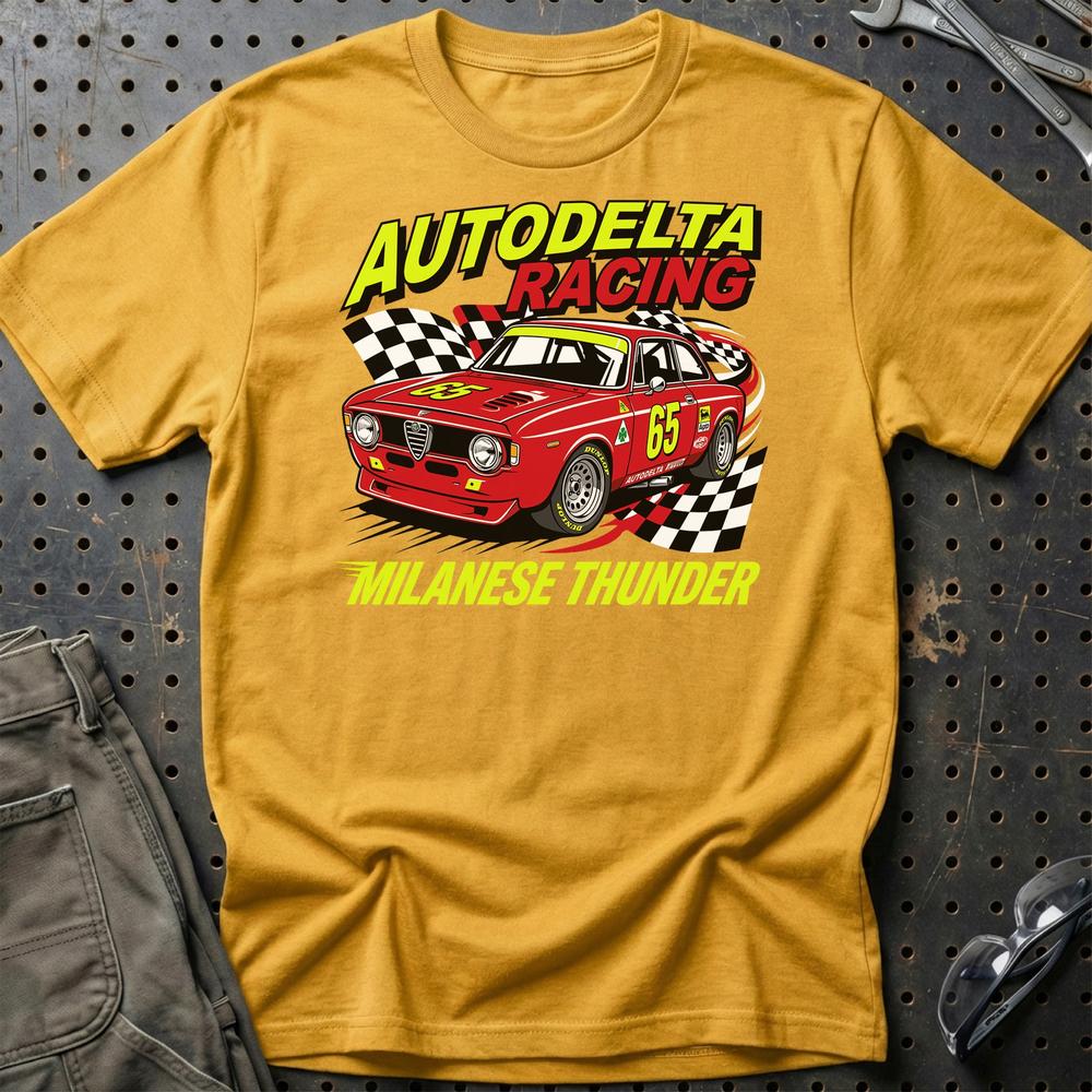 Alfa Romeo Giulia Autodelta Racing Milanese Thunder - Unisex T-Shirt-Beklædning-Alfa Romeo-Guld-S-Garage Culture Shop- garage - man cave - merchandise