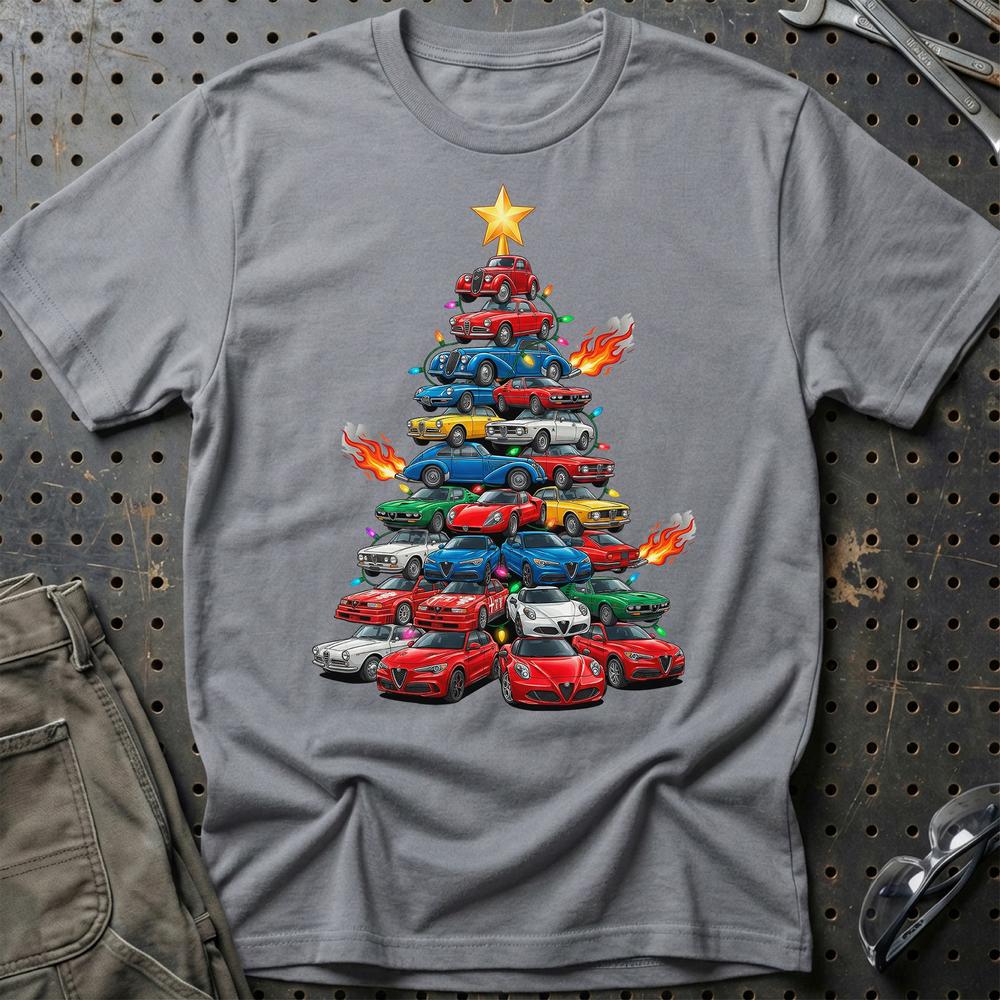 Alfa Romeo Juletræ Christmas Tree - Unisex T-Shirt-Beklædning-Alfa Romeo-Grå Sport-S-Garage Culture Shop- garage - man cave - merchandise