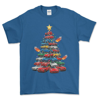 Alfa Romeo Juletræ Christmas Tree - Unisex T-Shirt-Beklædning-Alfa Romeo-Blå Royal-S-Forside-Garage Culture Shop- garage - man cave - merchandise