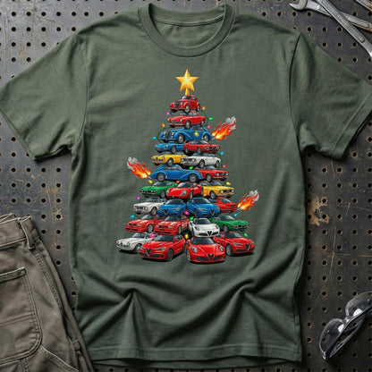 Alfa Romeo Juletræ Christmas Tree - Unisex T-Shirt-Beklædning-Alfa Romeo-Grøn Militær-S-Garage Culture Shop- garage - man cave - merchandise