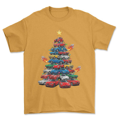 Alfa Romeo Juletræ Christmas Tree - Unisex T-Shirt-Beklædning-Alfa Romeo-Guld-S-Forside-Garage Culture Shop- garage - man cave - merchandise