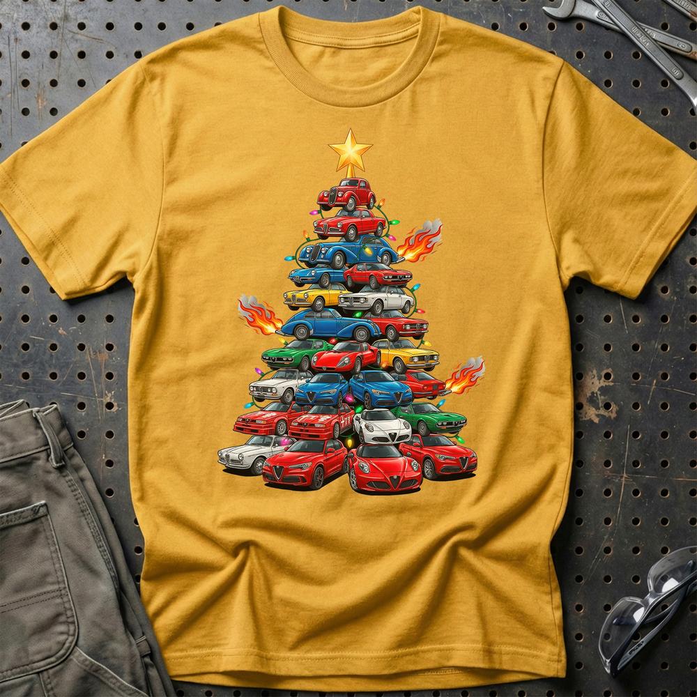 Alfa Romeo Juletræ Christmas Tree - Unisex T-Shirt-Beklædning-Alfa Romeo-Guld-S-Garage Culture Shop- garage - man cave - merchandise