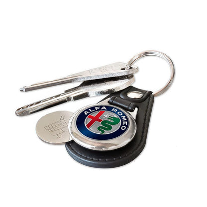 Alfa Romeo - Nøglering med Indkøbsvognsmønt – Metal & Kunstlæder-Nøglering-Alfa Romeo-Garage Culture Shop- garage - man cave - merchandise