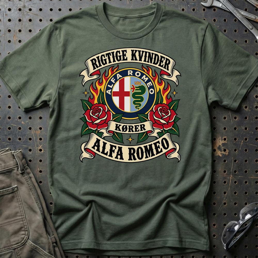 
Produktbillede af Alfa Romeo Rigtige Kvinder Kører – Roser og Flammer T-Shirt