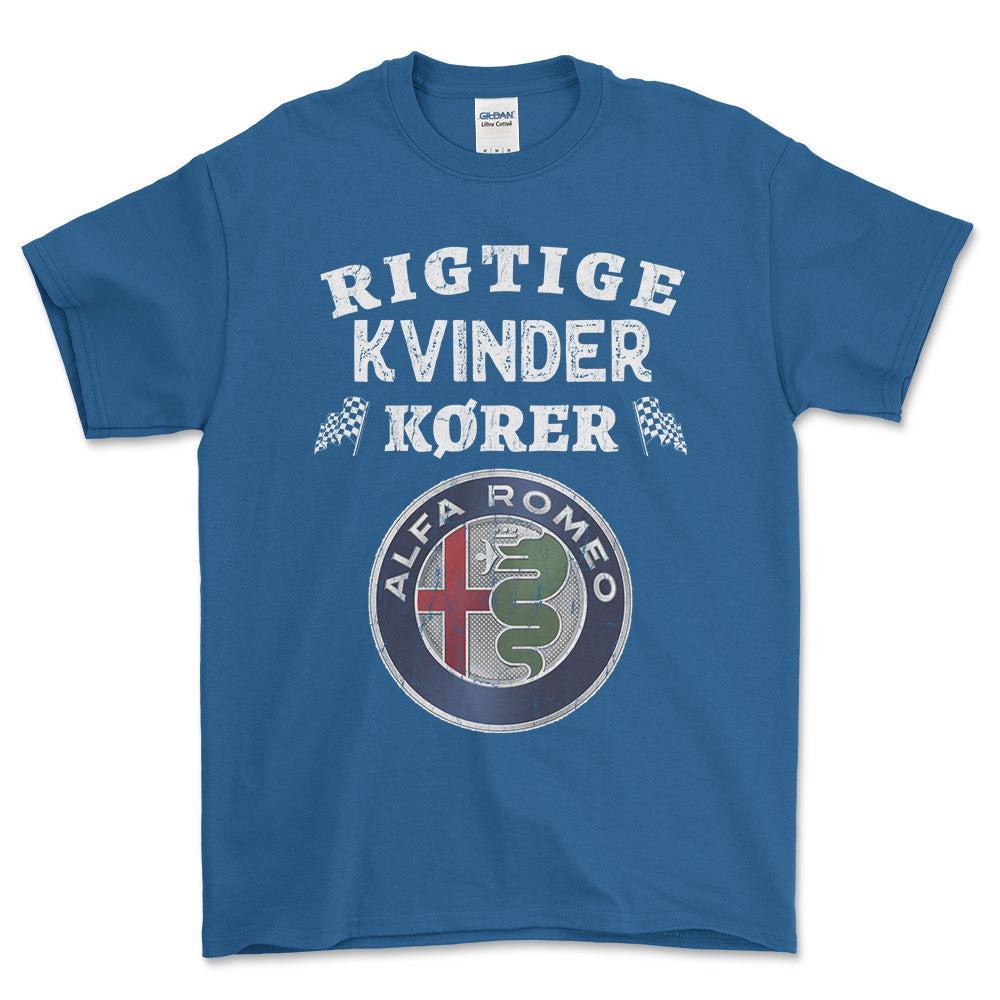 Alfa Romeo Rigtige Kvinder Kører - Unisex T-Shirt , Bomuld-Beklædning-Alfa Romeo-Blå Royal-S-Forside-Garage Culture Shop- garage - man cave - merchandise