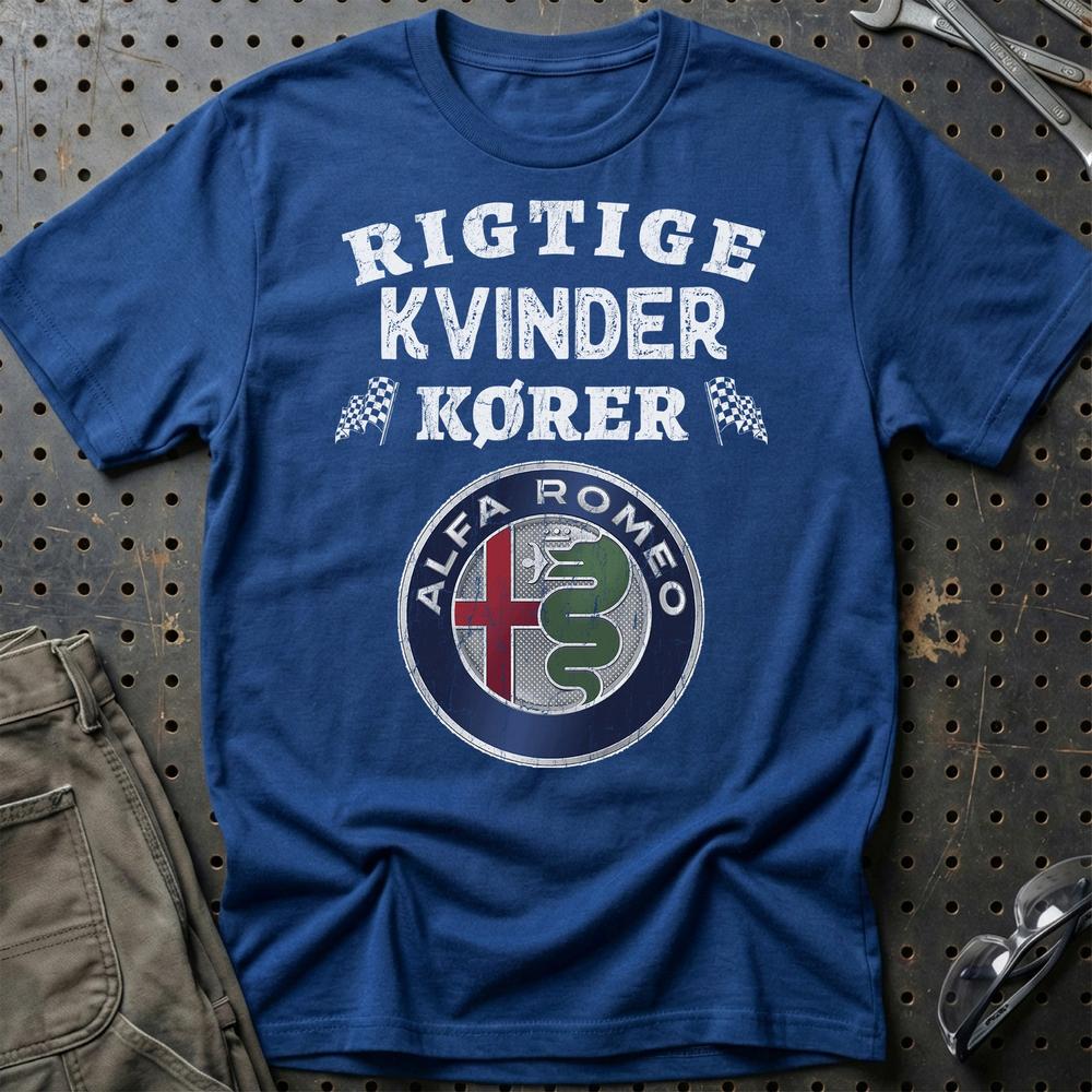 Alfa Romeo Rigtige Kvinder Kører - Unisex T-Shirt , Bomuld-Beklædning-Alfa Romeo-Blå Royal-S-Garage Culture Shop- garage - man cave - merchandise
