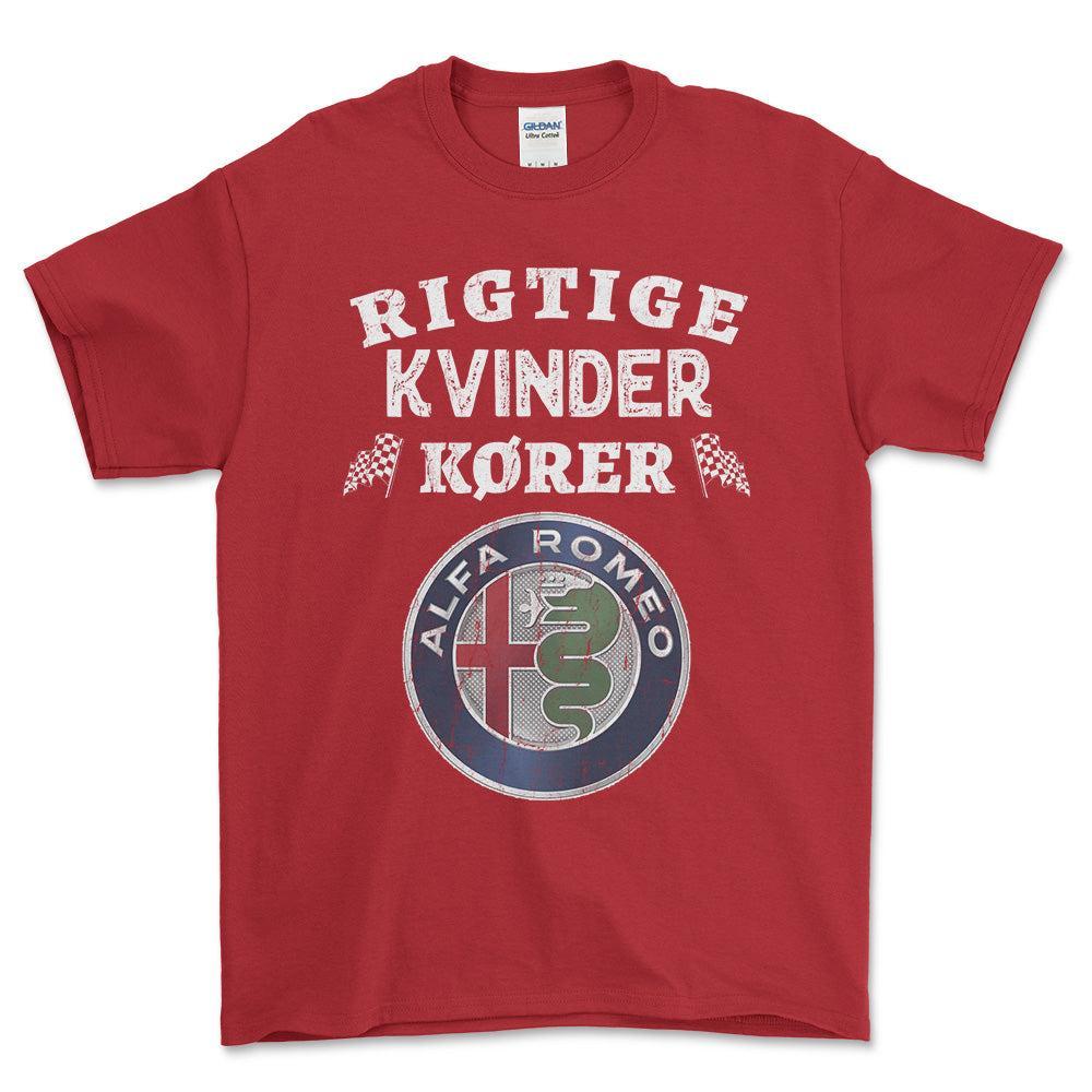 Alfa Romeo Rigtige Kvinder Kører - Unisex T-Shirt , Bomuld-Beklædning-Alfa Romeo-Rød-S-Forside-Garage Culture Shop- garage - man cave - merchandise