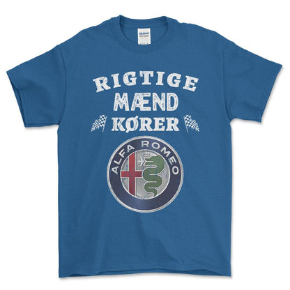 Alfa Romeo Rigtige Mænd Kører Unisex T-Shirt , Bomuld-Beklædning-Alfa Romeo-Blå Royal-S-Forside-Garage Culture Shop- garage - man cave - merchandise