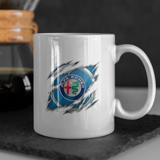 Alfa Romeo Ripped Keramisk Krus-Krus-Alfa Romeo-Hvid keramisk krus-Garage Culture Shop- garage - man cave - merchandise