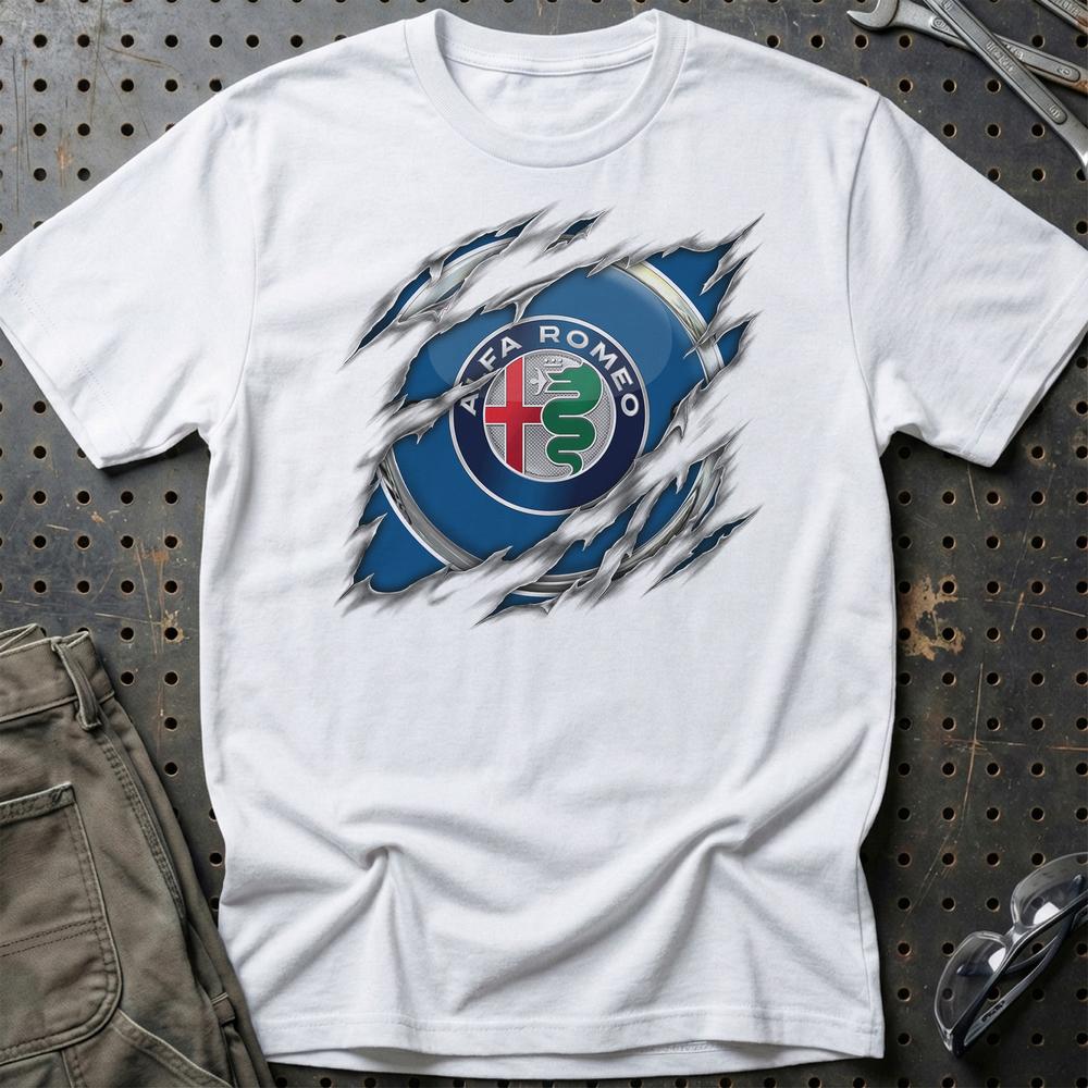 Alfa Romeo Ripped Unisex T-Shirt , Bomuld-Beklædning-Alfa Romeo-Hvid-S-Garage Culture Shop- garage - man cave - merchandise