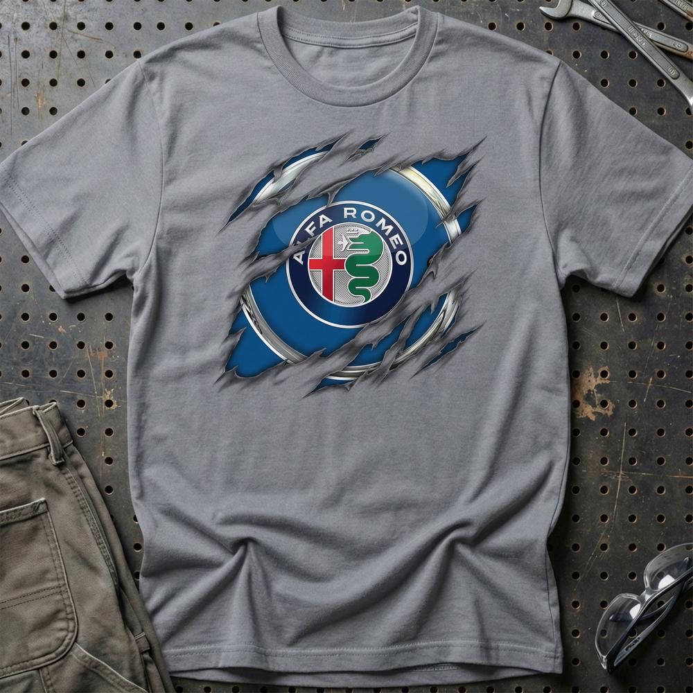 Alfa Romeo Ripped Unisex T-Shirt , Bomuld-Beklædning-Alfa Romeo-Grå Sport-S-Garage Culture Shop- garage - man cave - merchandise