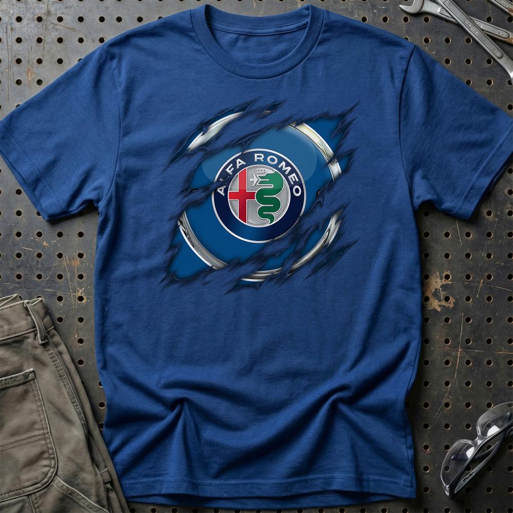 Alfa Romeo Ripped Unisex T-Shirt , Bomuld-Beklædning-Alfa Romeo-Blå Royal-S-Garage Culture Shop- garage - man cave - merchandise