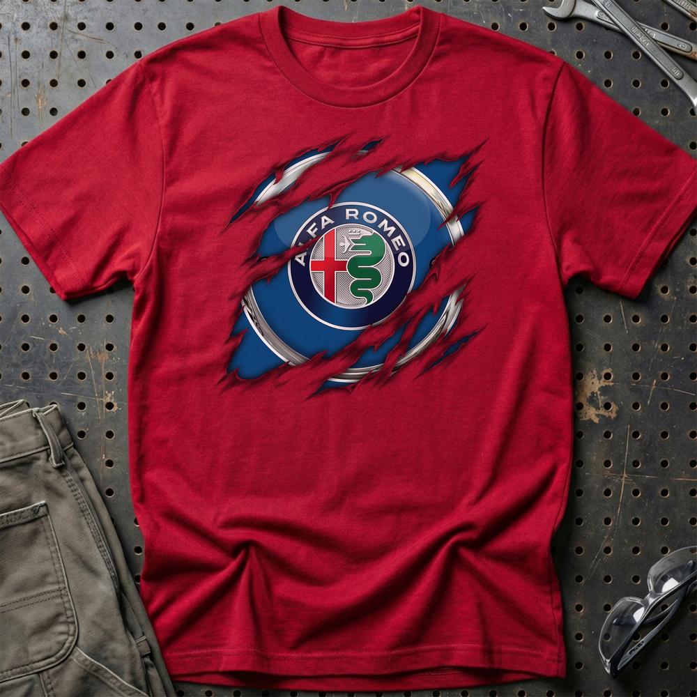 Alfa Romeo Ripped Unisex T-Shirt , Bomuld-Beklædning-Alfa Romeo-Rød-S-Garage Culture Shop- garage - man cave - merchandise