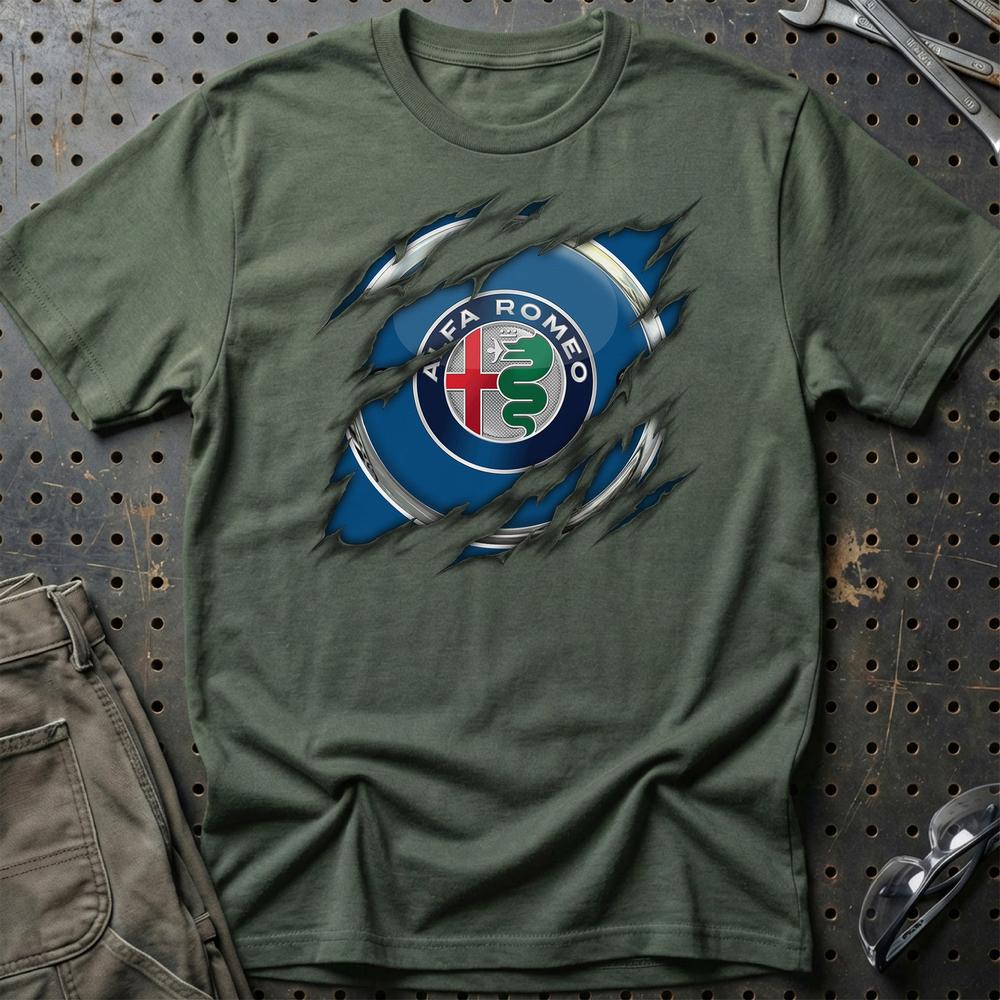 Alfa Romeo Ripped Unisex T-Shirt , Bomuld-Beklædning-Alfa Romeo-Grøn Militær-S-Garage Culture Shop- garage - man cave - merchandise