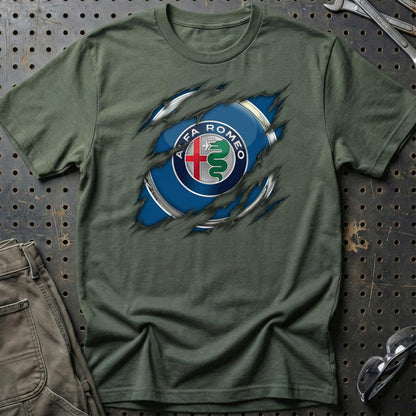 Alfa Romeo Ripped Unisex T-Shirt , Bomuld-Beklædning-Alfa Romeo-Grøn Militær-S-Garage Culture Shop- garage - man cave - merchandise