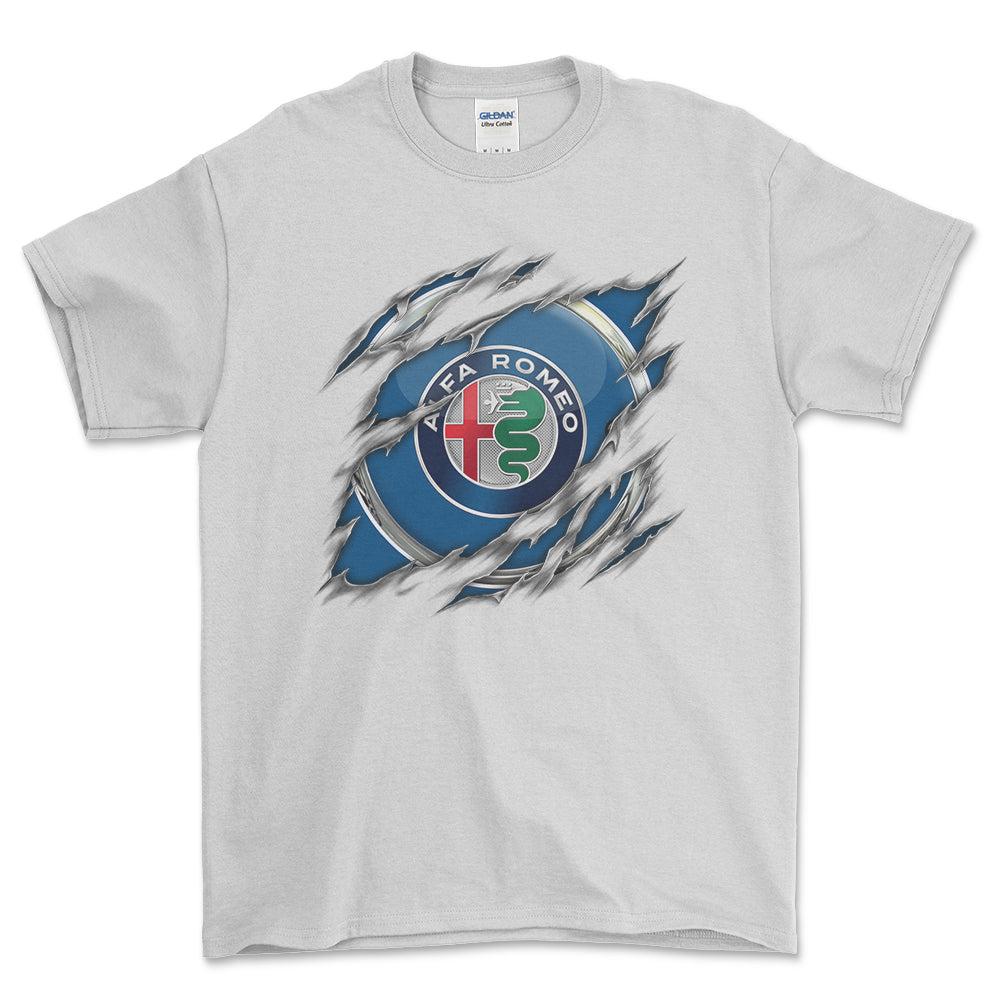 Alfa Romeo Ripped Unisex T-Shirt , Bomuld-Beklædning-Alfa Romeo-Hvid-S-Forside-Garage Culture Shop- garage - man cave - merchandise