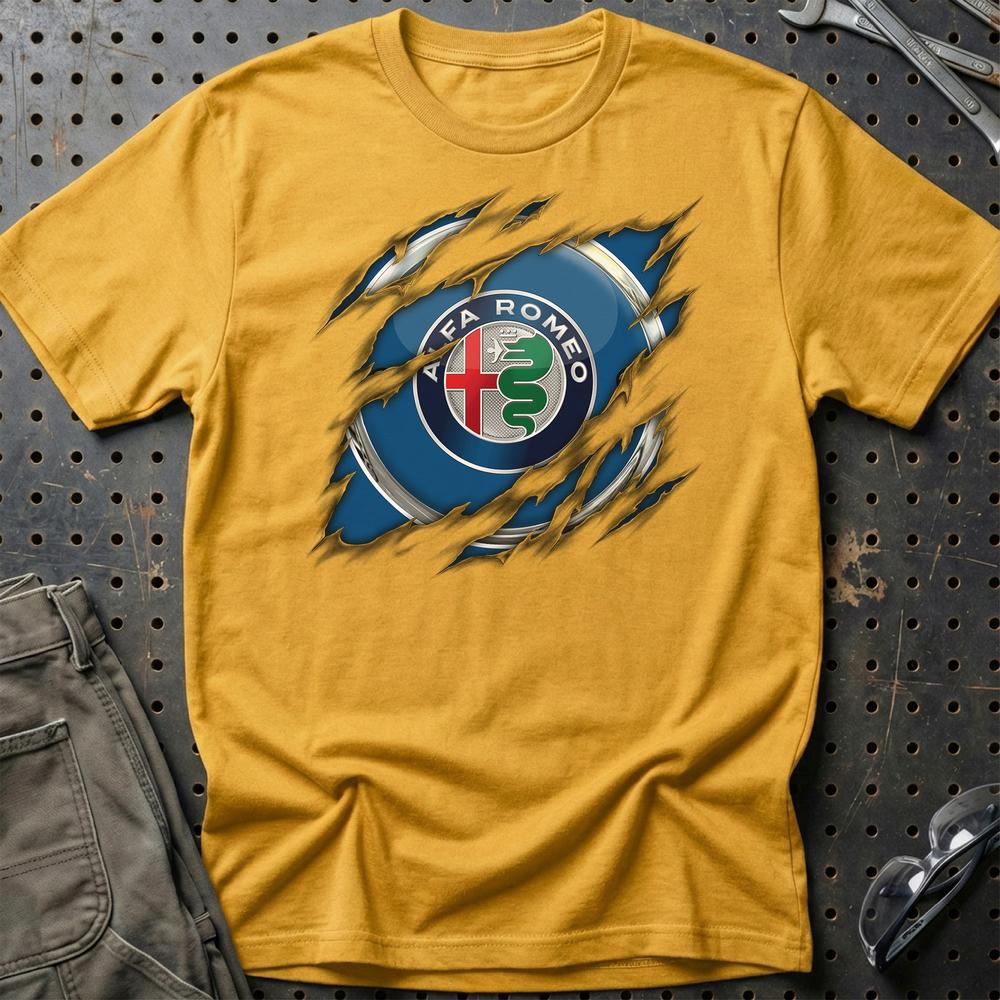 Alfa Romeo Ripped Unisex T-Shirt , Bomuld-Beklædning-Alfa Romeo-Guld-S-Garage Culture Shop- garage - man cave - merchandise