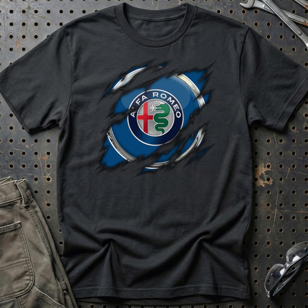 Alfa Romeo Ripped Unisex T-Shirt , Bomuld-Beklædning-Alfa Romeo-Sort-S-Garage Culture Shop- garage - man cave - merchandise