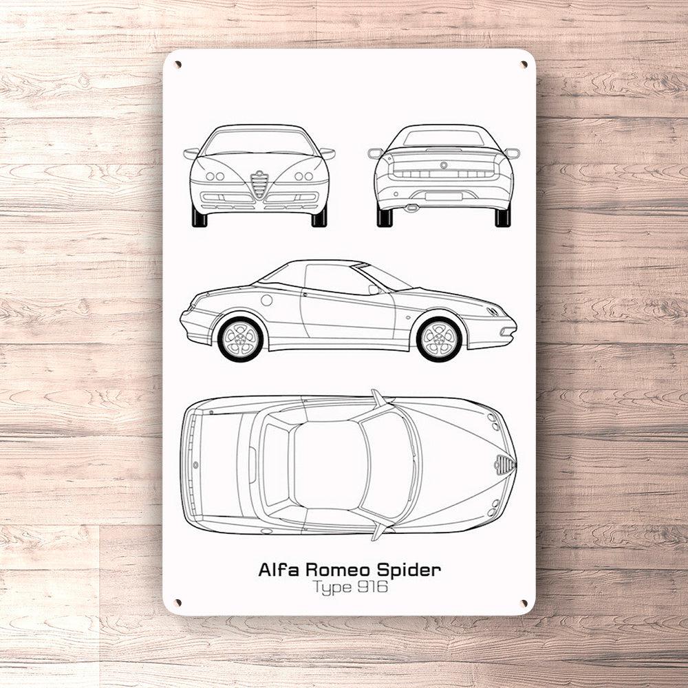 Alfa Romeo Spider Blueprint Skilte, Musemåtte, Dørmåtte-Blueprint-Alfa Romeo-Garage Culture Shop- garage - man cave - merchandise