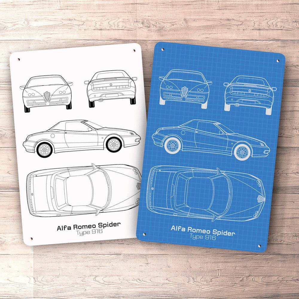 Alfa Romeo Spider Blueprint Skilte, Musemåtte, Dørmåtte-Blueprint-Alfa Romeo-Garage Culture Shop- garage - man cave - merchandise