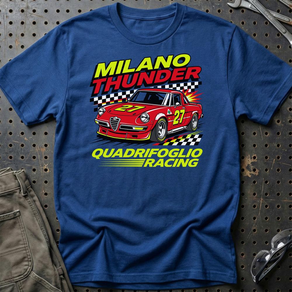 Alfa Romeo Spider Milano Thunder Quadrifoglio Racing - Unisex T-Shirt-Beklædning-Alfa Romeo-Blå Royal-S-Garage Culture Shop- garage - man cave - merchandise
