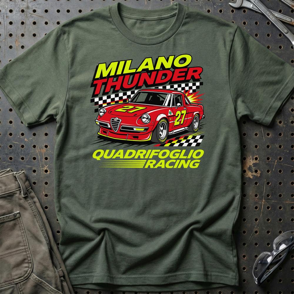 Alfa Romeo Spider Milano Thunder Quadrifoglio Racing - Unisex T-Shirt-Beklædning-Alfa Romeo-Grøn Militær-S-Garage Culture Shop- garage - man cave - merchandise