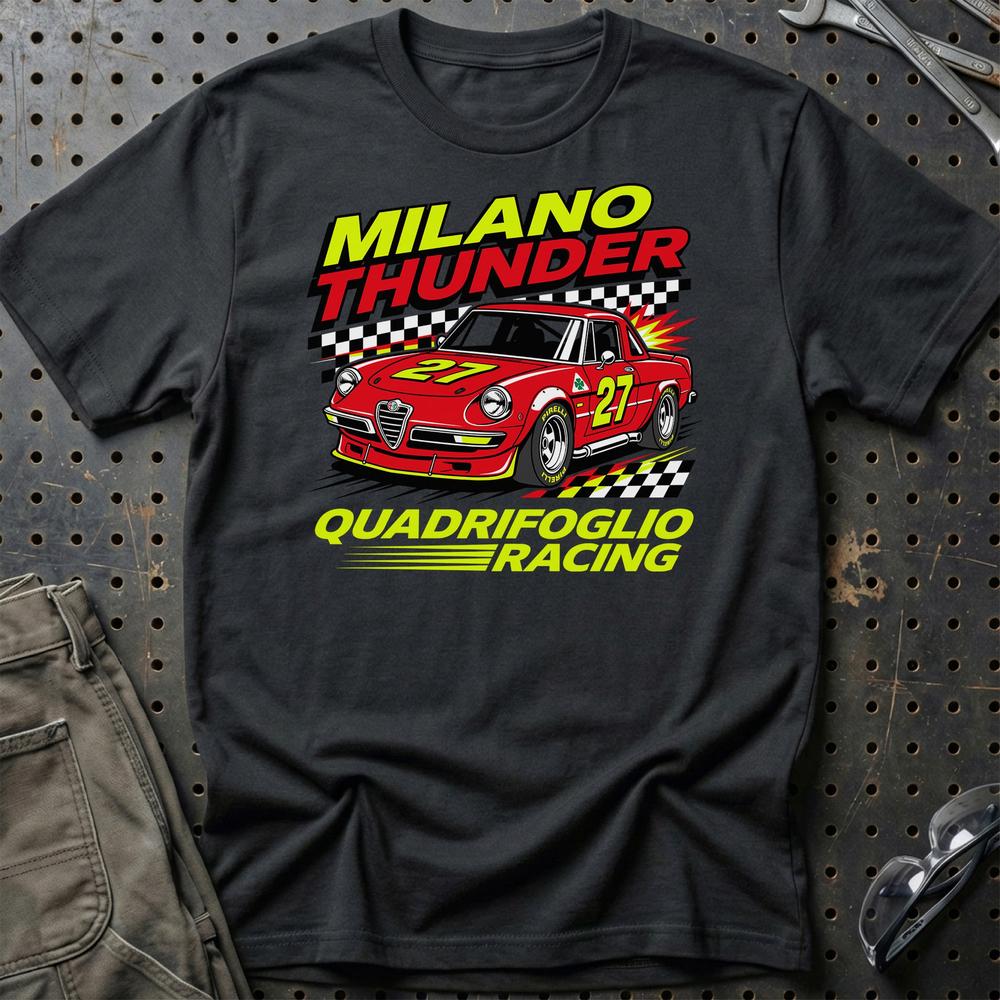 Alfa Romeo Spider Milano Thunder Quadrifoglio Racing - Unisex T-Shirt-Beklædning-Alfa Romeo-Sort-S-Garage Culture Shop- garage - man cave - merchandise