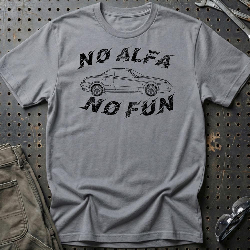 Alfa Romeo Spider No Alfa No Fun Unisex T-Shirt , Bomuld-Beklædning-Alfa Romeo-Grå Sport-S-Garage Culture Shop- garage - man cave - merchandise