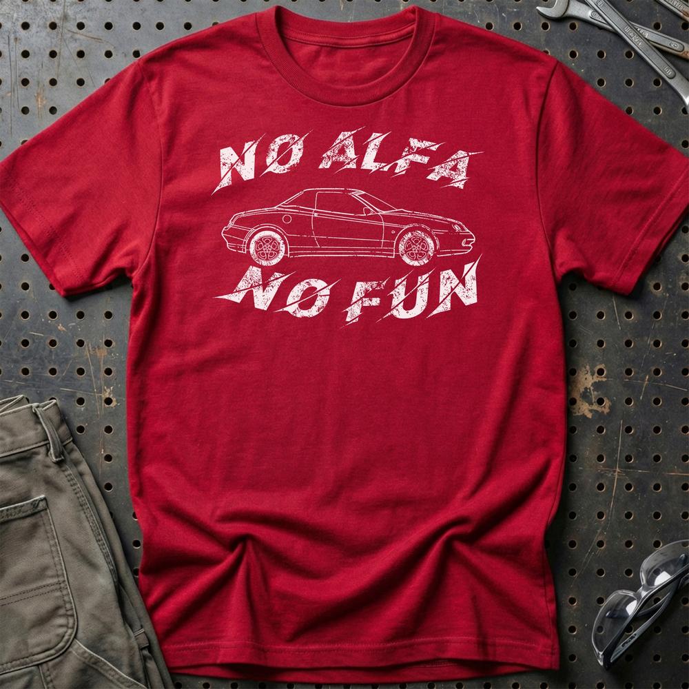 Alfa Romeo Spider No Alfa No Fun Unisex T-Shirt , Bomuld-Beklædning-Alfa Romeo-Rød-S-Garage Culture Shop- garage - man cave - merchandise