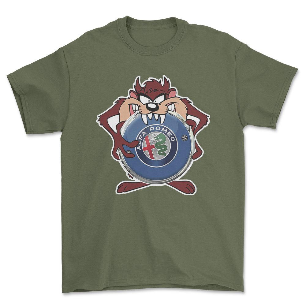Alfa Romeo TAZ Unisex T-Shirt , Bomuld-Beklædning-Alfa Romeo-Grøn Militær-S-Forside-Garage Culture Shop- garage - man cave - merchandise