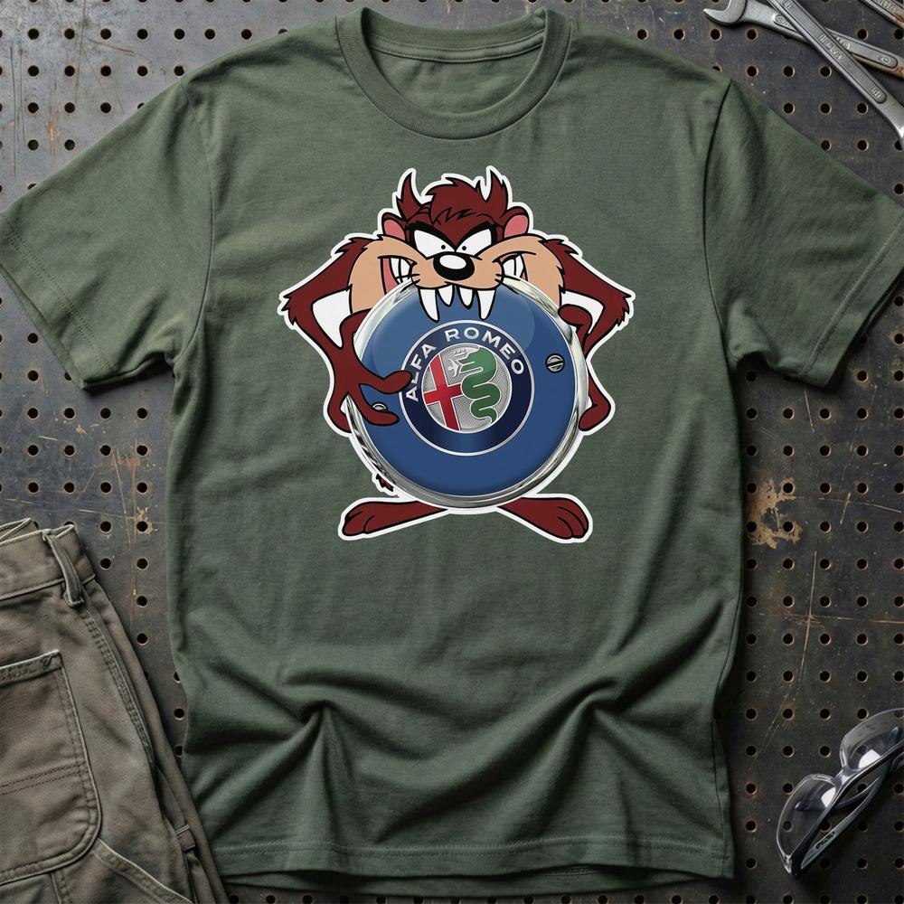 Alfa Romeo TAZ Unisex T-Shirt , Bomuld-Beklædning-Alfa Romeo-Grøn Militær-S-Garage Culture Shop- garage - man cave - merchandise
