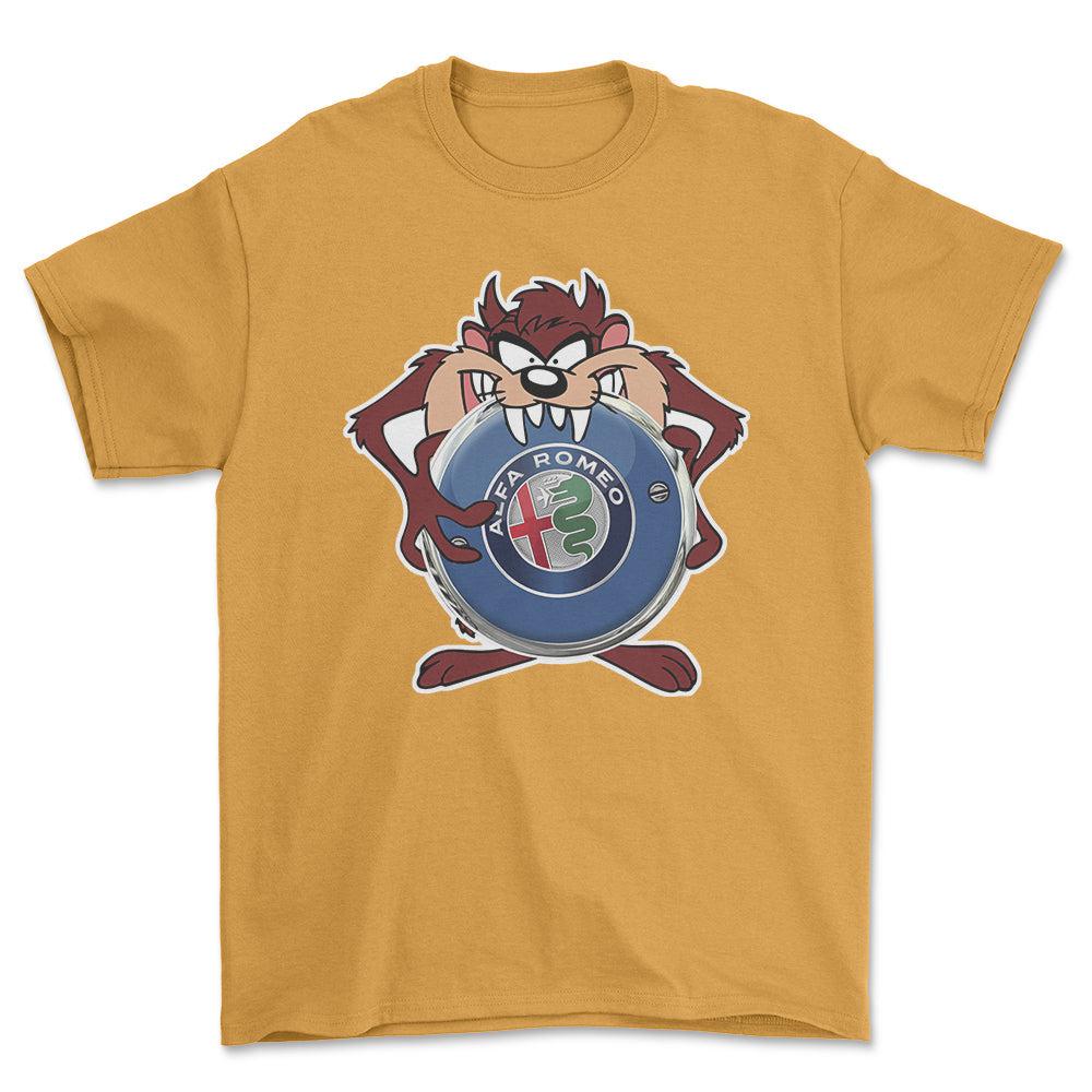 Alfa Romeo TAZ Unisex T-Shirt , Bomuld-Beklædning-Alfa Romeo-Guld-S-Forside-Garage Culture Shop- garage - man cave - merchandise