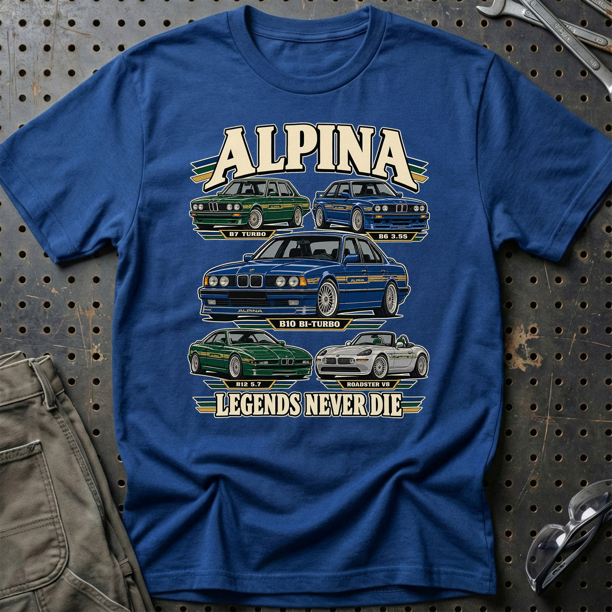 Alpina Legends Never Die T-Shirt-Beklædning-Alpina-Blå Royal-S-Garage Culture Shop- garage - man cave - merchandise