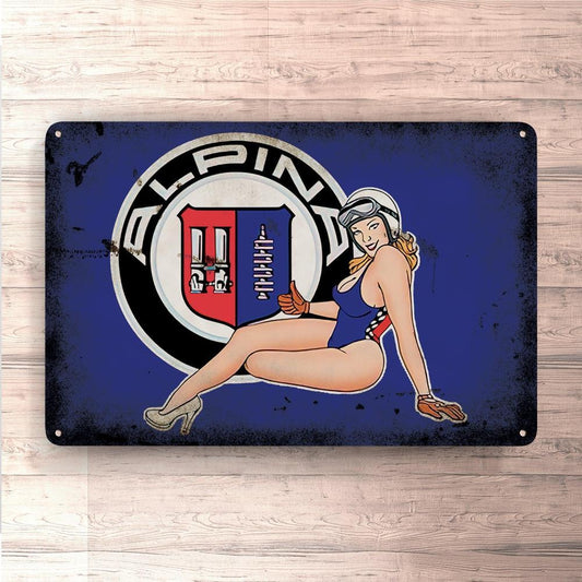 Alpina Pin-Up Vintage Skilte, Musemåtte, Dørmåtte-Skilte-Alpina-Garage Culture Shop- garage - man cave - merchandise