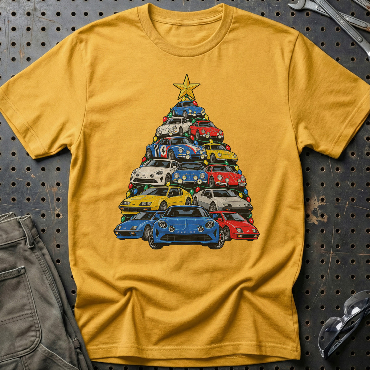Alpine Juletræ T-Shirt-Beklædning-Alpine-Guld-S-Garage Culture Shop- garage - man cave - merchandise
